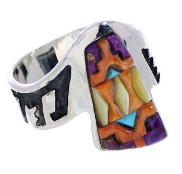 Sterling Silver Multicolor Inlay Ring Size 8-1/4 EX56678